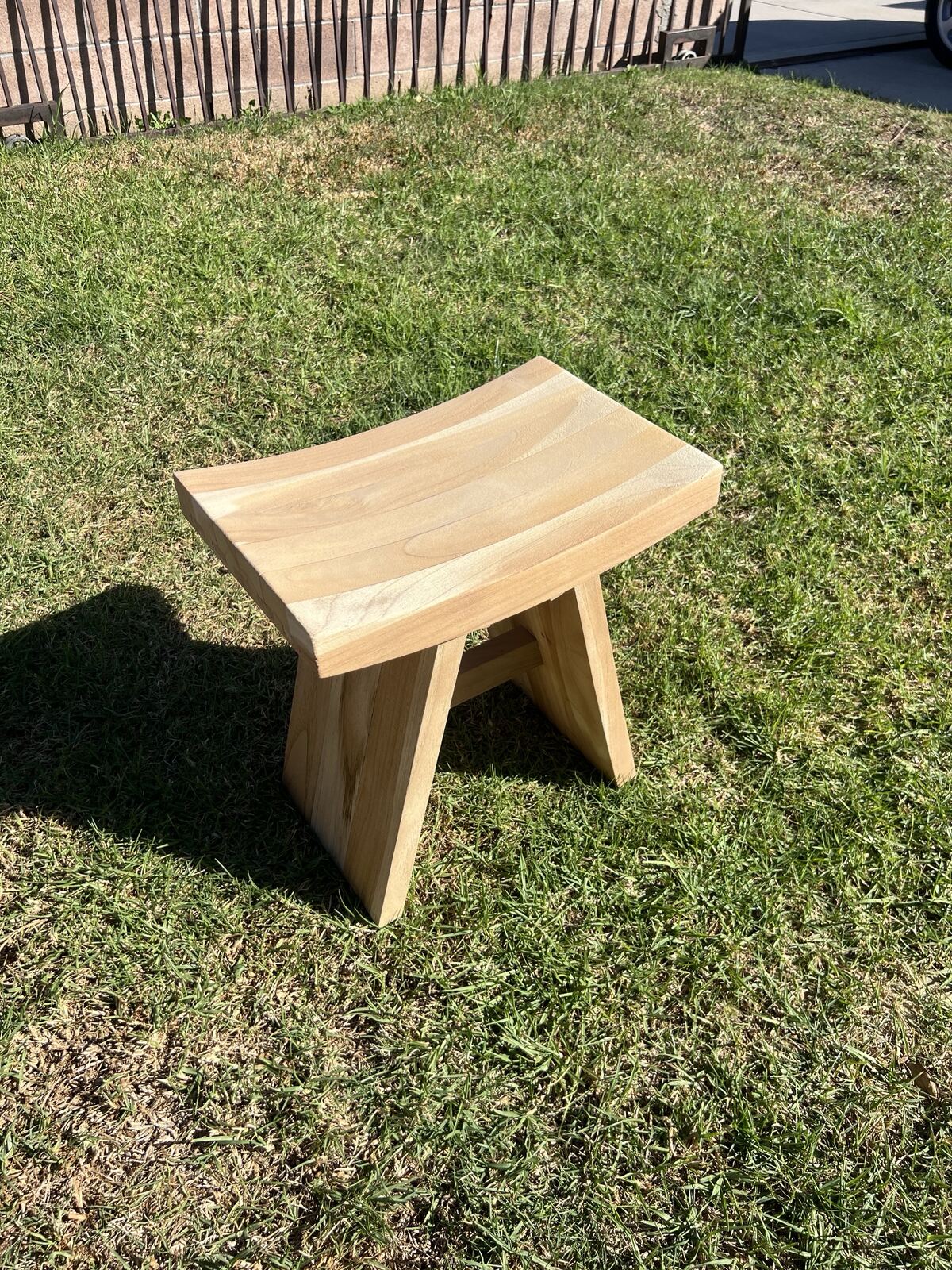 Same wooden stool blasted back to clean bare wood